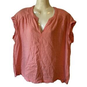 Splendid Coral Short Sleeve Linen Viscose Top Blouse Women L Summer Beach Casual
